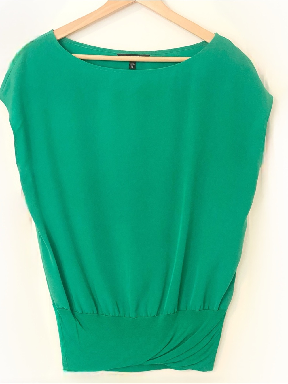 Express Kelly Green Blouse XS Dolman Sleeve Waistband Career Office Colorpop Top